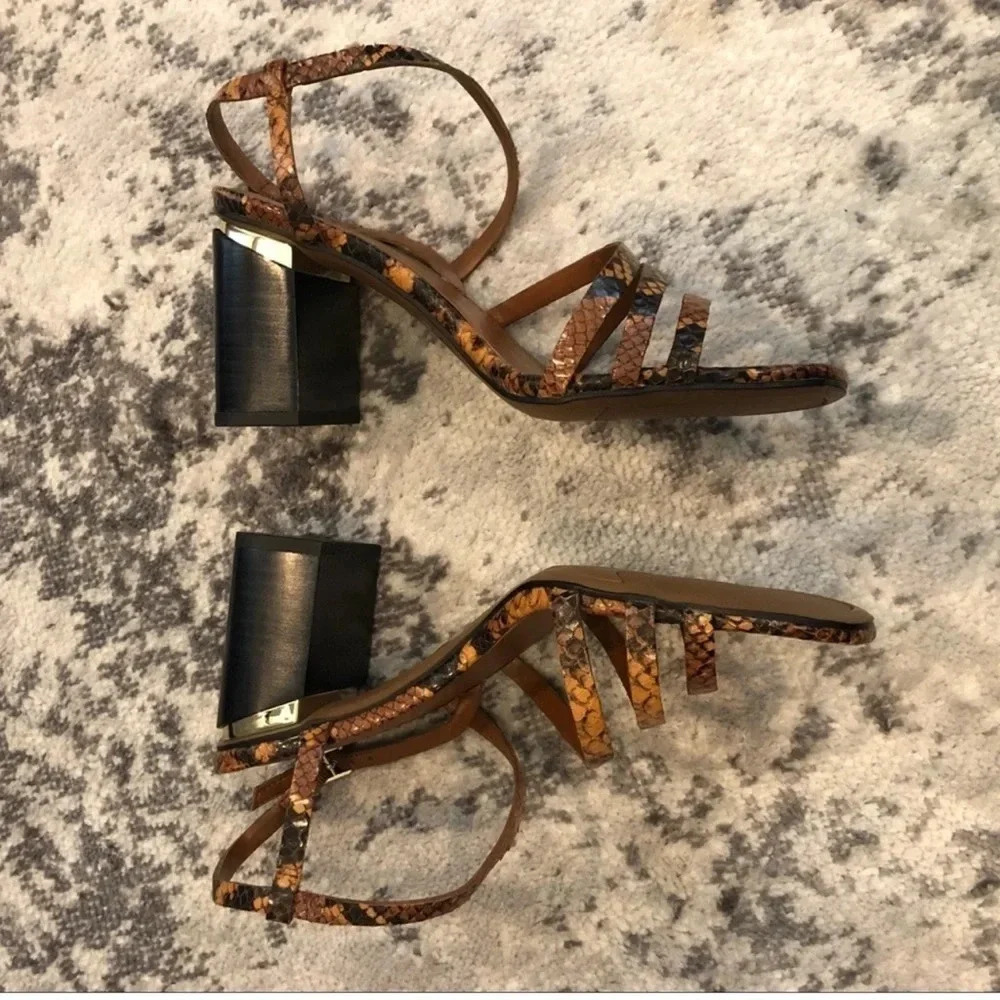 New FRANCO SARTO QITARA STRAPPY BLOCK HEEL sandal shoe brown snake print leather - Picture 9 of 14
